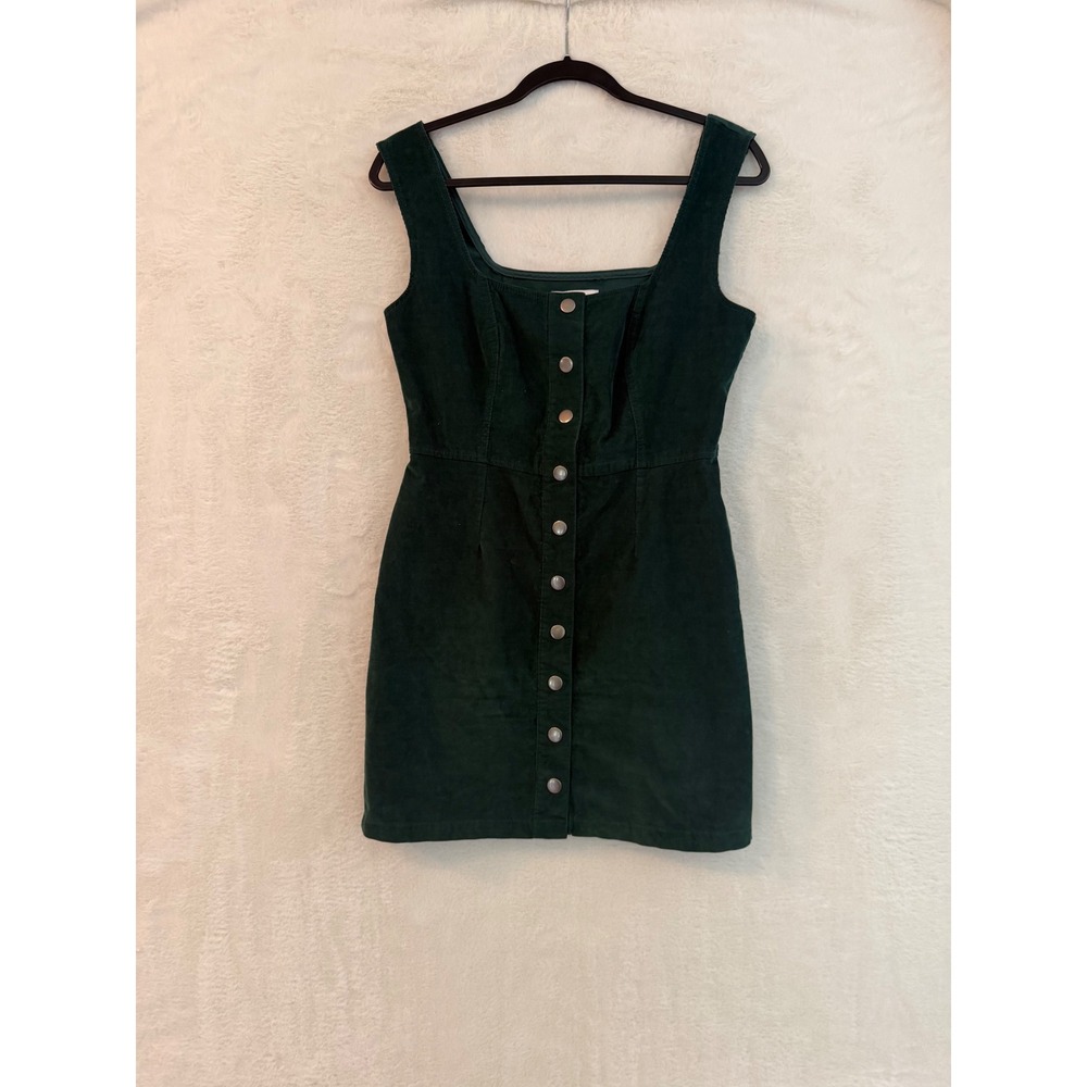 Urban Outfitters Green Corduroy Button Front Mini Dress 8 Sleeveless Pinafore